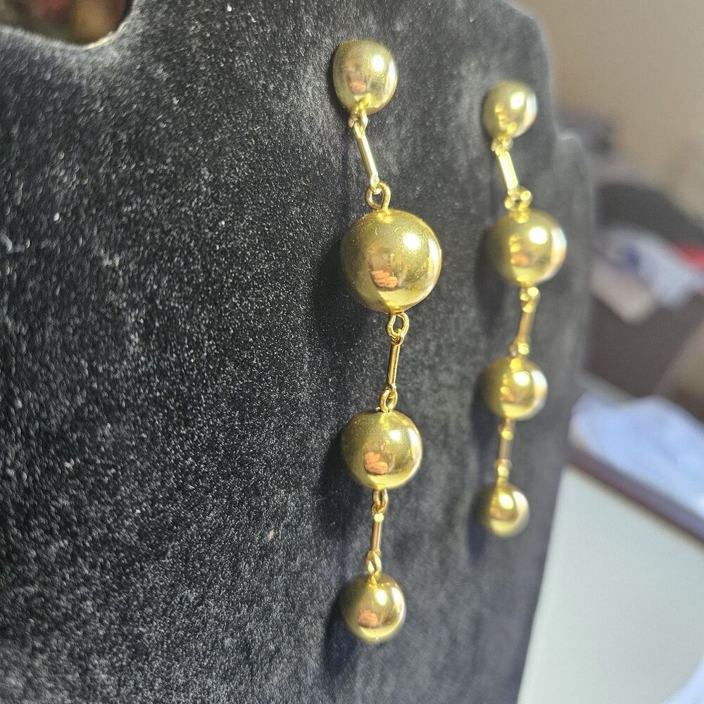 J. Crew Gold Tone Long Dangling Assorted Size Ball Earrings - Picture 7 of 15